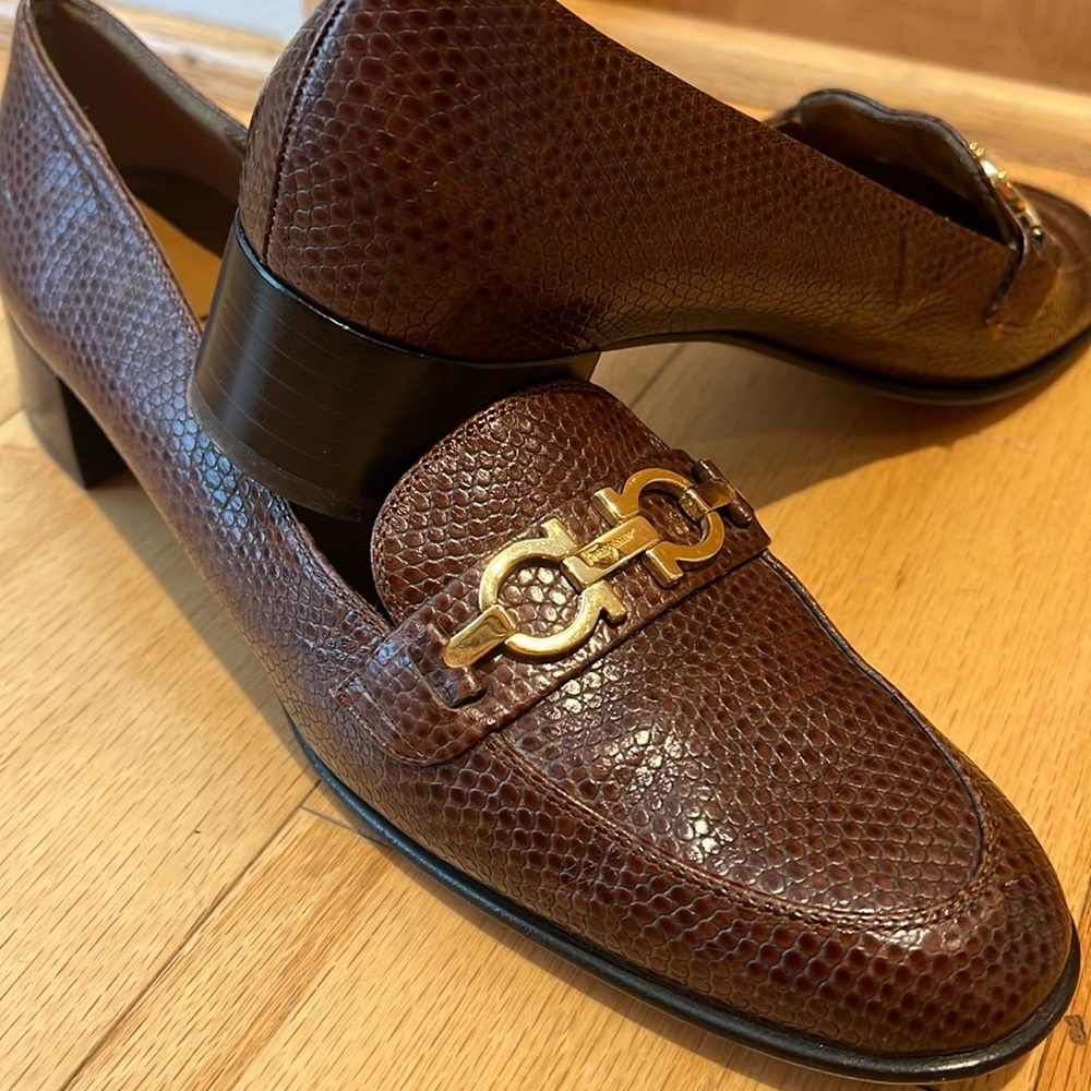 Salvatore Ferragamo Brown Heels with Gold Accent